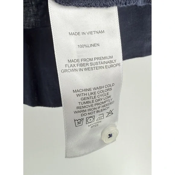 Quince Navy Blue 100% European Linen Button Up Blouse Sz L Boho Lagenlook - Picture 5 of 7
